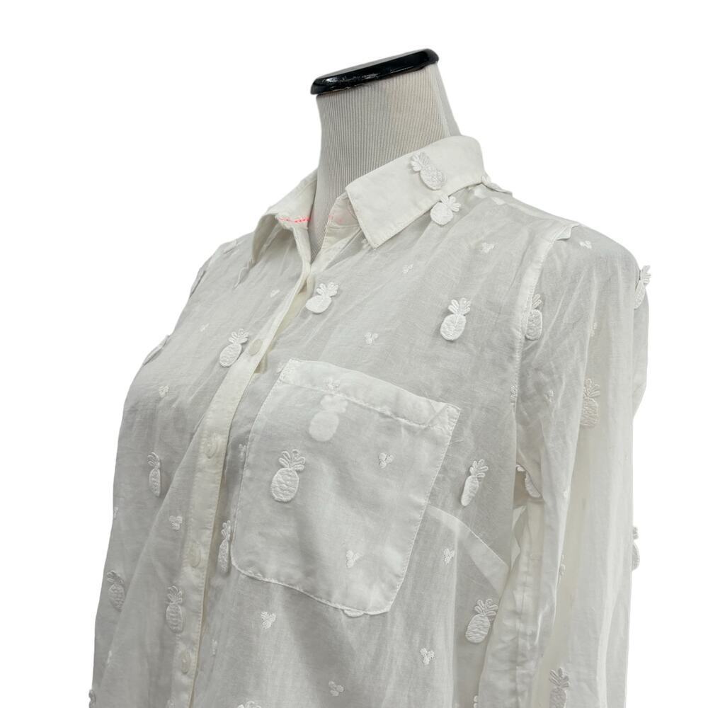 Anthropologie Maeve White Embroidered Pineapple Button Down Blouse 6 - Picture 6 of 12